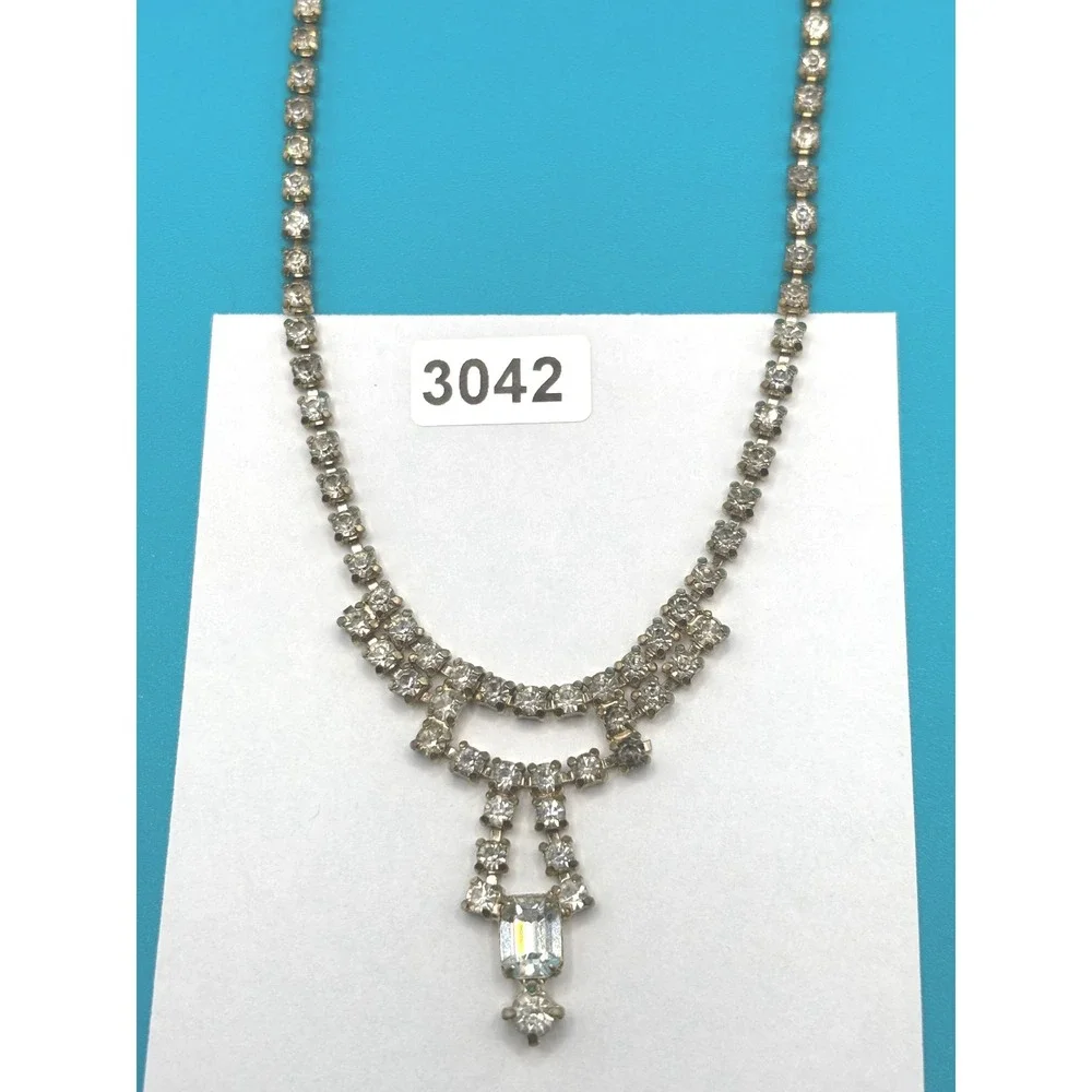 Vintage‎ Rhinestone Necklace Dangle Drop Cocktail Party Jewelry